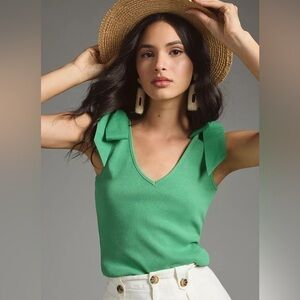 Maeve Anthro Green Tank Top with Bow Straps Small